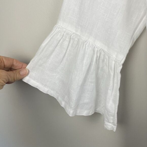 Brynn Walker Linen Top Womens XXS White Ruffle Sleeve Oversized Lagenlook Hi Low - Picture 6 of 10